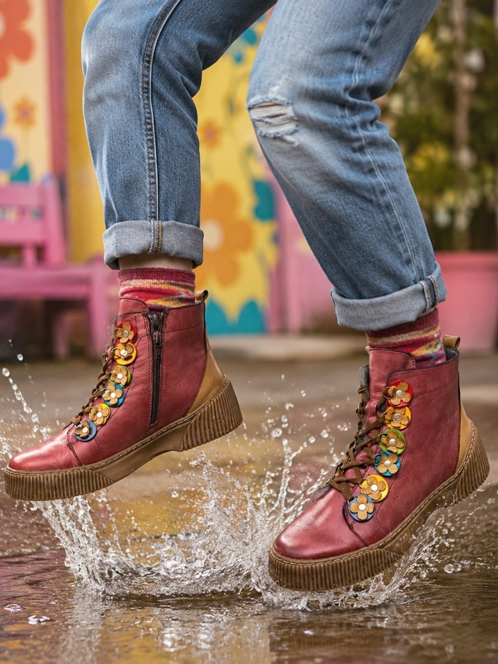 SPRING STEP YEBA Leather BOOTS Bordeaux Multi